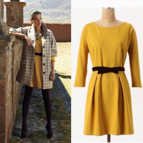 Anthropologie Dresses & Skirts - Antho Girls From Savoy Fluted Ponte Mustard Dress